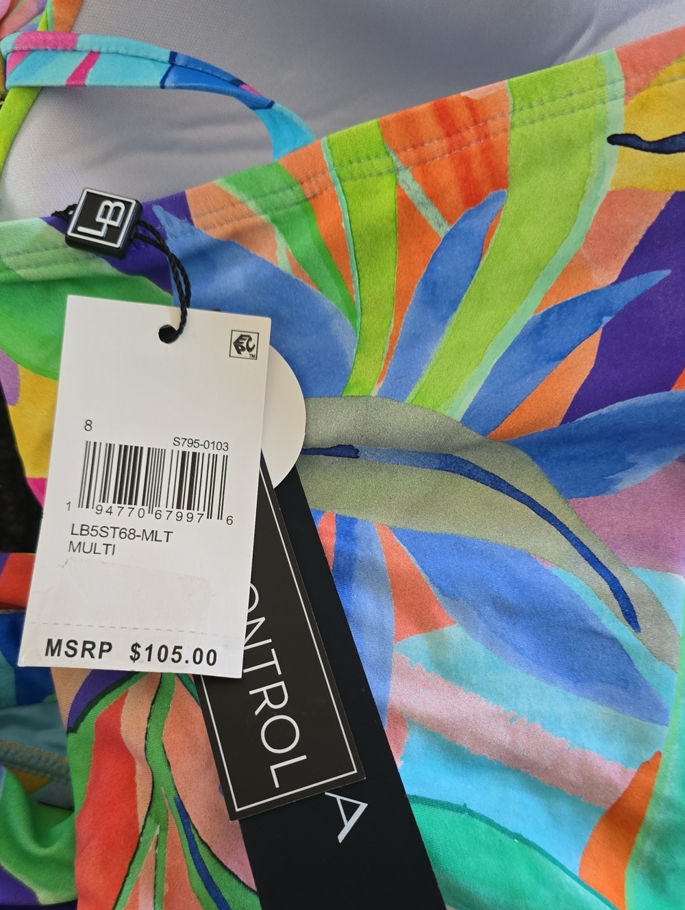 La Blanca Multicolor Leaf-Print Tankini Set - Bright Rainbow Colors Sz 8 Nwt - Picture 6 of 6